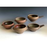 A selection of 5 Leach studio pottery bowls, each with impressed studio seal - St Ives.