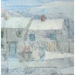 Margaret WARDMAN (1922- 2020) 'Hasletown, Cornwall Snow' Oil and pencil on canvas 40 x 40cm Margaret
