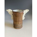 A winged studio pottery vessel possibly by Fergus Hilton, unmarked, height 14cm.