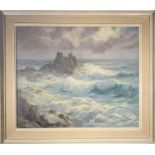 William F. PIPER (XX) The Evening Tide - Land's End Oil on canvas Signed Label to verso 50 x 60cm
