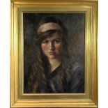 Modern British School Portrait of a girl Oil on canvas 44 x 34cm