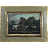 George STUBBS(Follower) (1724-1806) Horses in a Ravine Oil on panel 13.5 x 19.5cm