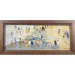 Fred YATES (1922-2008)A Busy BeachOil on canvas boardSigned10 x 25.5cm