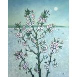 Joan GILLCHREST (1918-2008)Pink Blossom and BoatsOil on board Monogrammed74 x 60cmProvenance: By