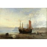 Edwin HAYES (1819-1904) Boats Aground Oil on canvas Signed 51 x 77cm