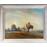 George AYLING (1887-1960) Ploughing Oil on board Signed 56 x 71cm