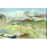 Margaret WARDMAN (1922- 2020) 'Boatyard, Highbridge, Somerset' Acrylic and oil on canvas Signed
