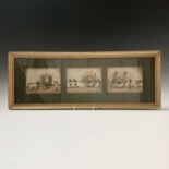 A framed set of three Indian watercolours, late 19th century, depicting oxon, carts and figures,