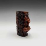 A Chinese carved horn brush pot, height 11.5cm.Condition report: Extra images on David Lay website.