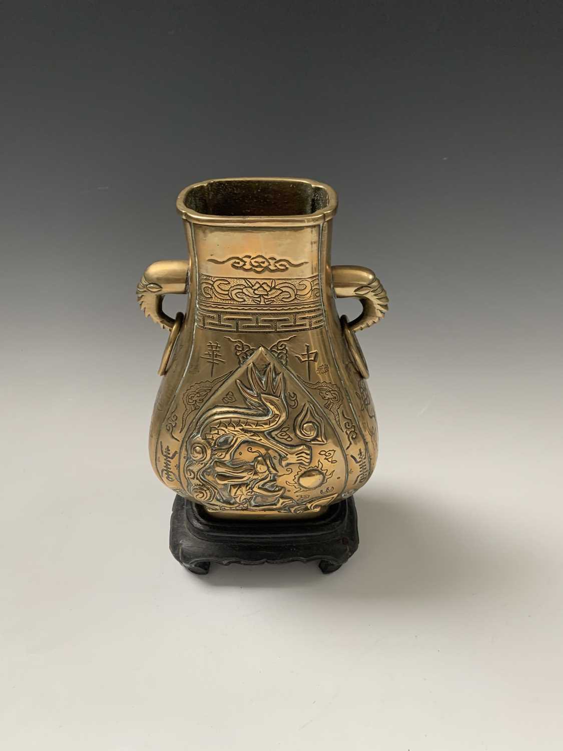 A pair of Chinese bronze pear-shaped vases, circa 1900, each with a dragon chasing the pearl to - Image 7 of 10