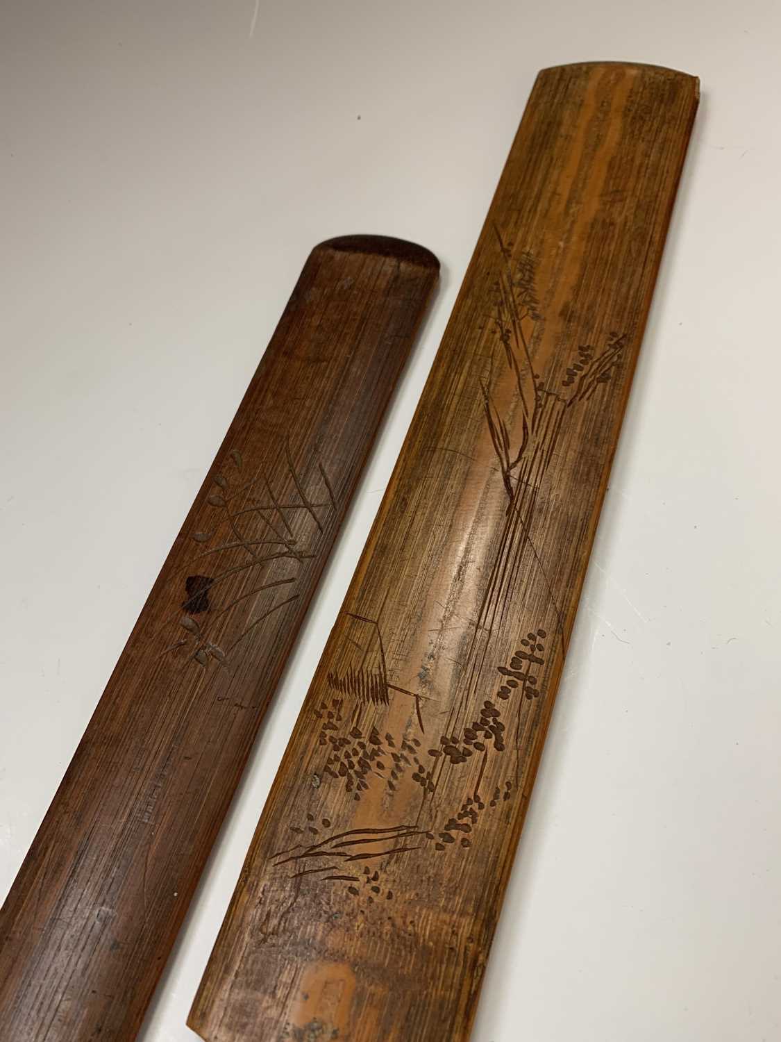 Two Japanese carved bamboo paper knives, Meiji Period, lengths 45cm and 36.5cmCondition report: UK - Image 5 of 10