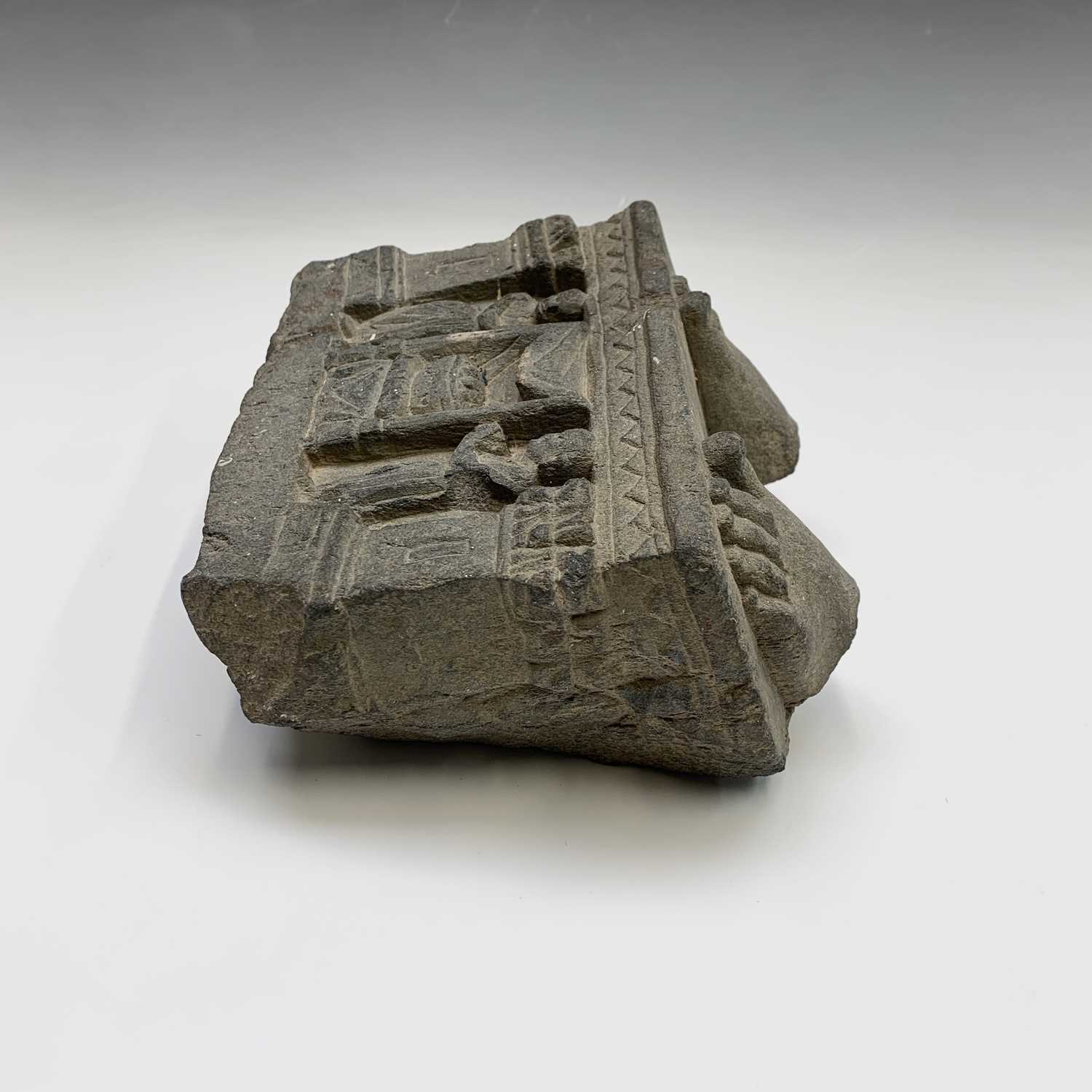 A North West Pakistan (Gandara) carved grey schist Buddhist fragment, 2nd-3rd century AD, the two - Image 4 of 10