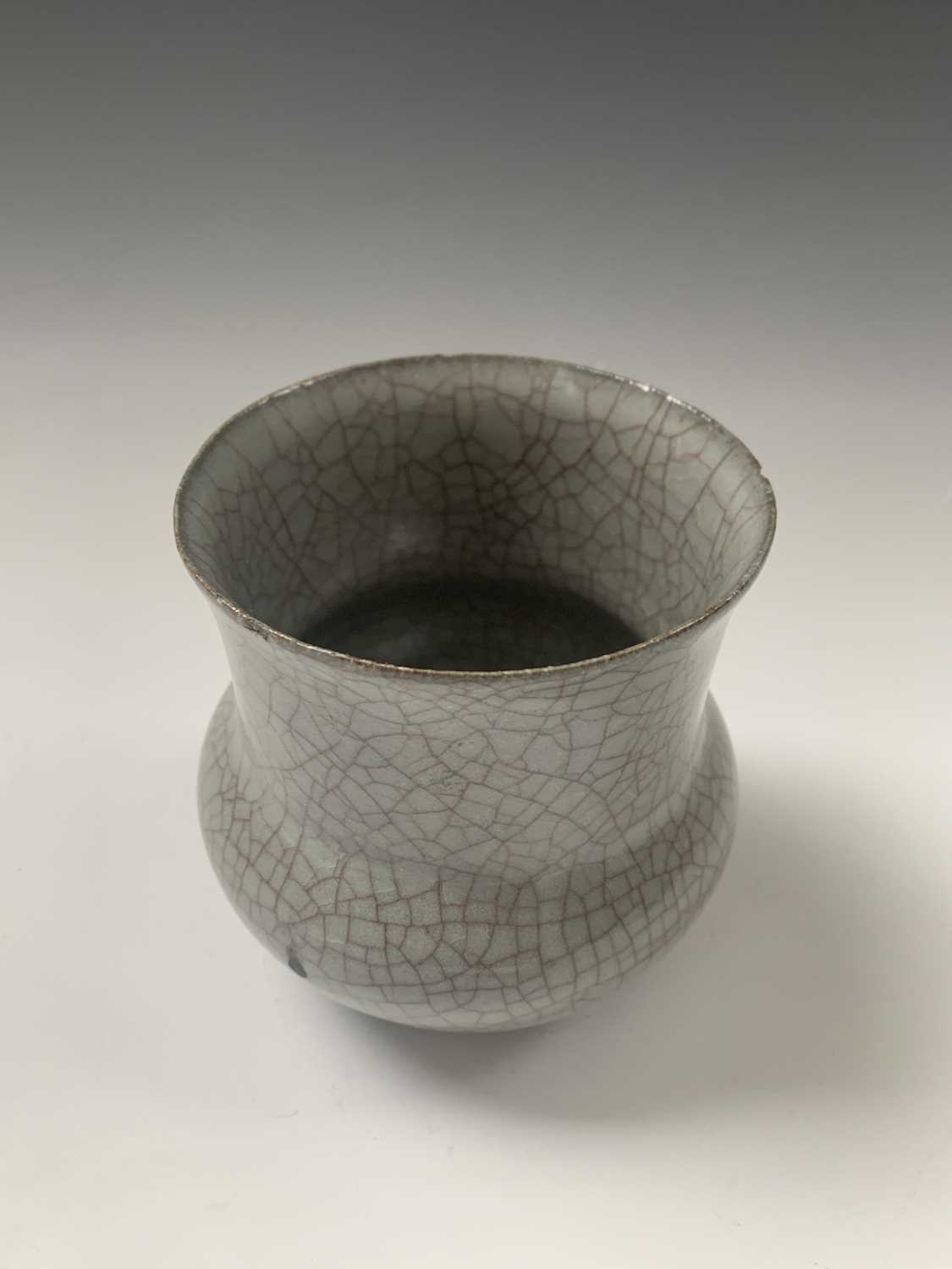 A Chinese Ge-type glazed zhadou, Ming period, height 11cm, diameter 11.5cm.Condition report: Chips - Image 9 of 16