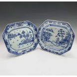 A Chinese blue and white export octagonal shallow dish and a similar plate, Qianlong Period, 30 x