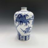 A Chinese blue and white meiping vase, early 20th century, Qianlong marks, lamped, height 38.5cm.