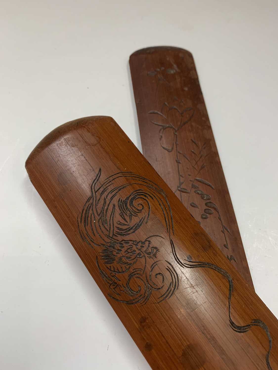 Two Japanese carved bamboo paper knives, Meiji Period, lengths 45cm and 36.5cmCondition report: UK - Image 8 of 10