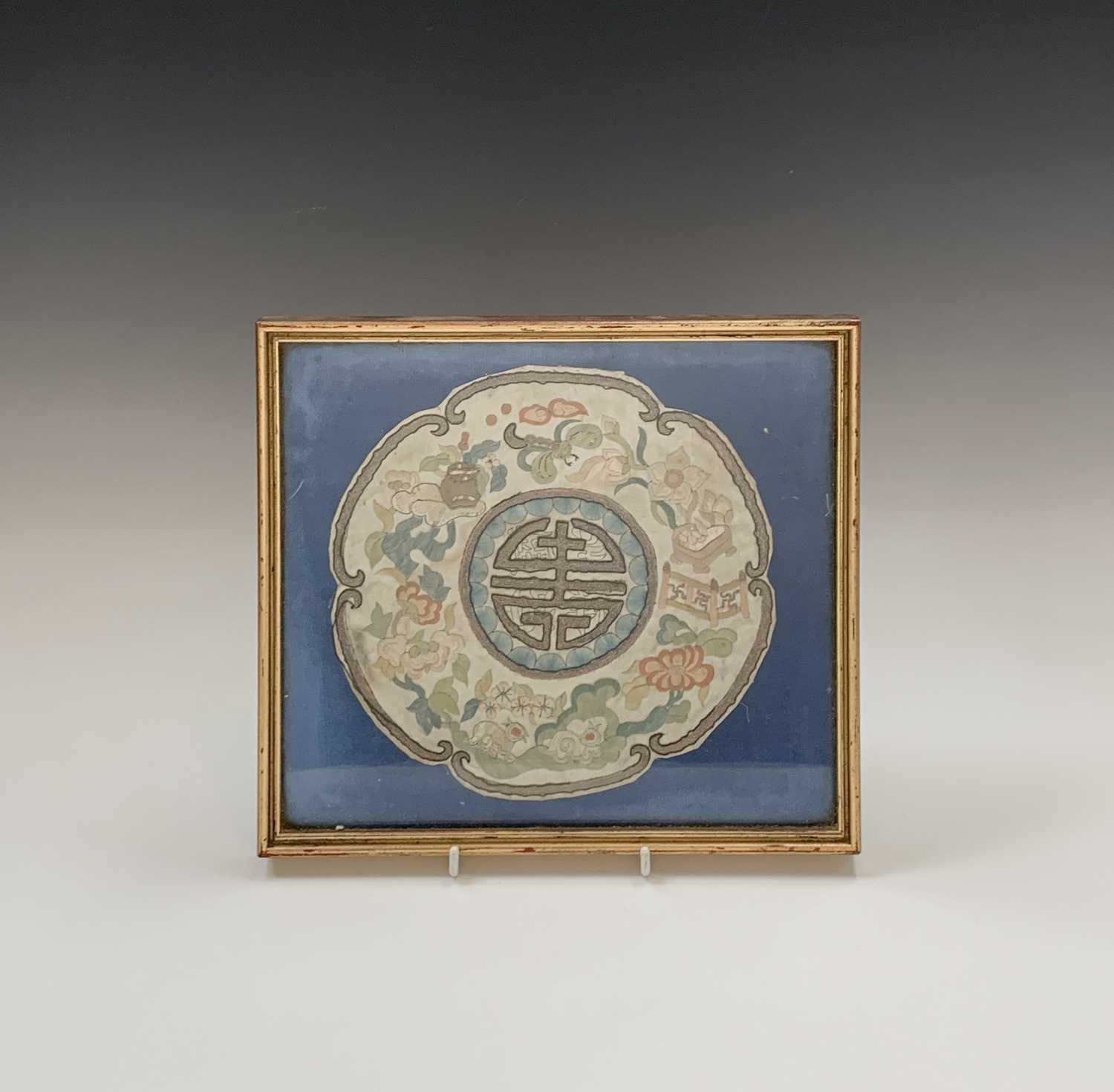 A Chinese circular silkwork embroidery, 19th century, frame size 24.5 x 27cm.
