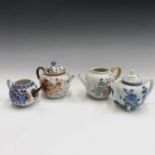 Four Chinese porcelain teapots, 18th century.Condition report: The smaller imari teapot has a tin