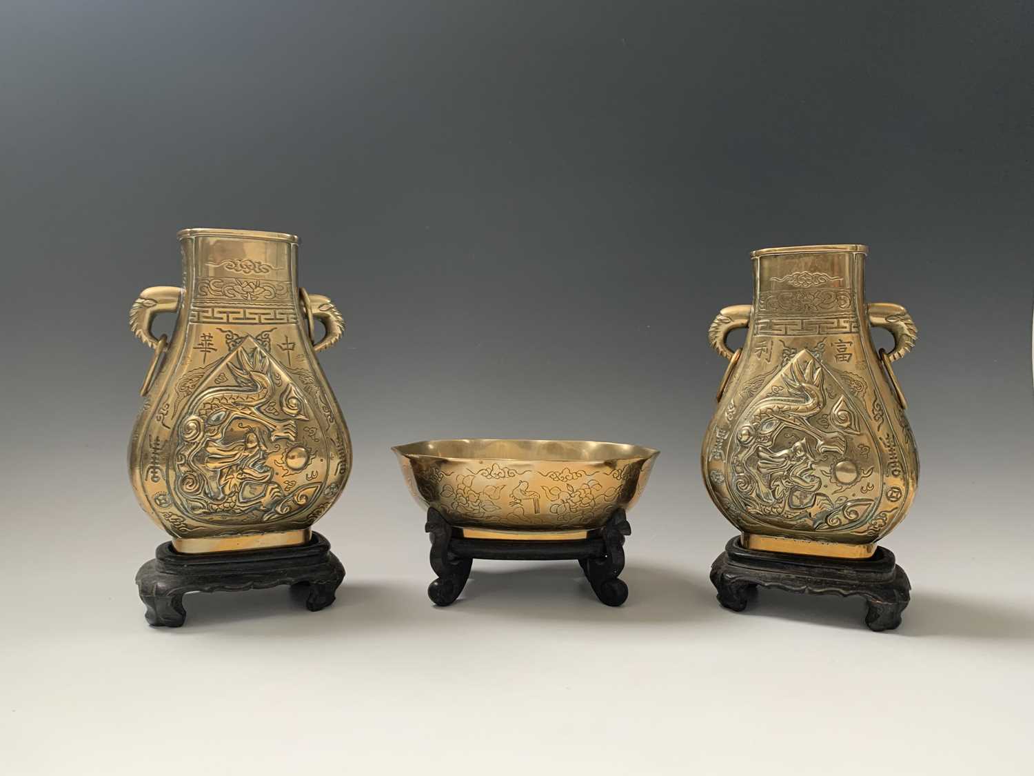 A pair of Chinese bronze pear-shaped vases, circa 1900, each with a dragon chasing the pearl to - Image 10 of 10
