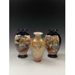 A pair of Japanese satsuma vases, early 20th century, height 31.5cm and a Japanese twin handled