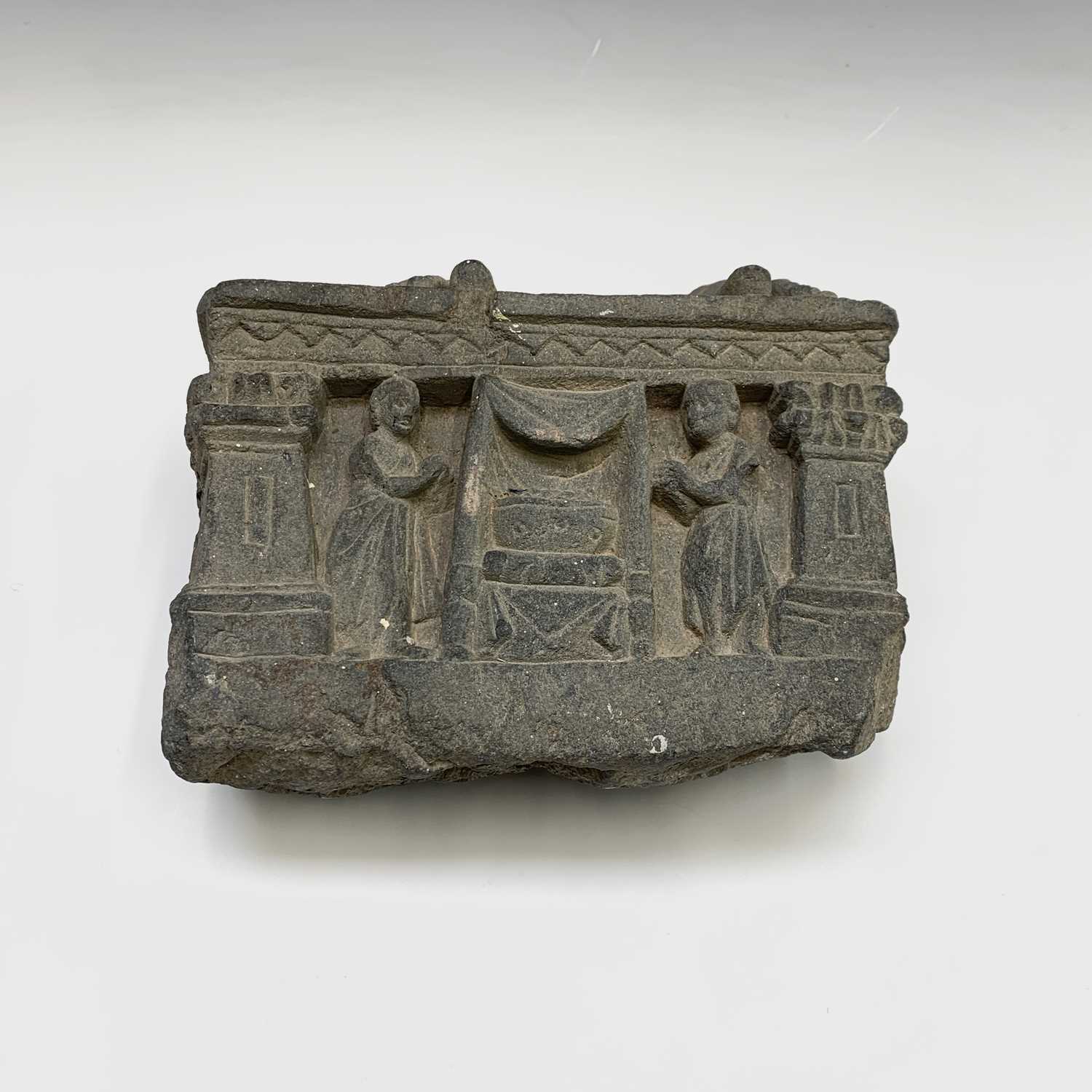 A North West Pakistan (Gandara) carved grey schist Buddhist fragment, 2nd-3rd century AD, the two - Image 3 of 10