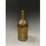 An unusual Cairoware brass bottle, 19th century, decorated with portraits and calligraphy, height