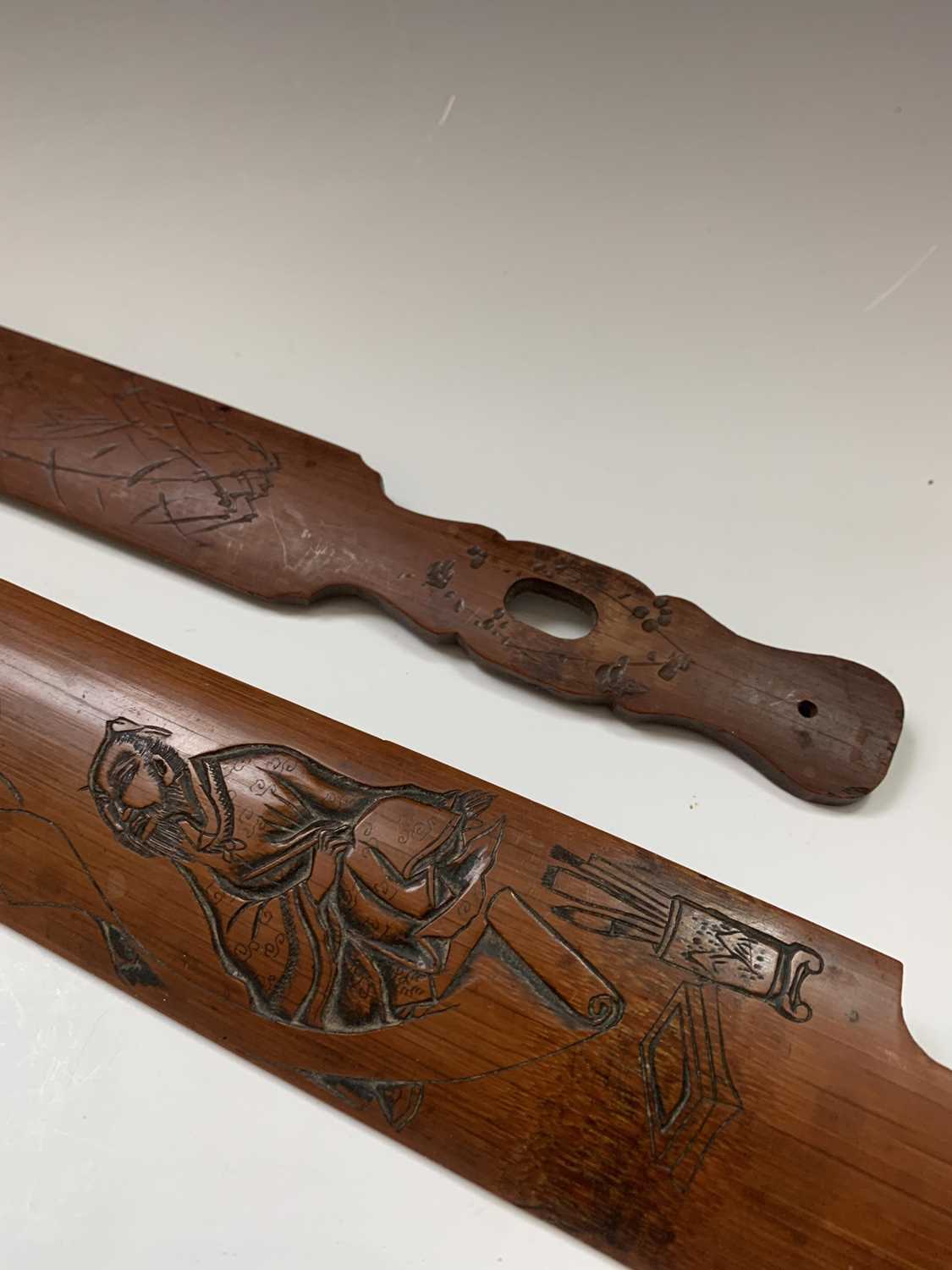 Two Japanese carved bamboo paper knives, Meiji Period, lengths 45cm and 36.5cmCondition report: UK - Image 10 of 10