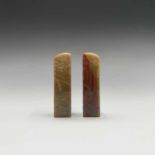 A pair of Chinese carved soapstone seals, of square section, height 8.5cm.Condition report: Very