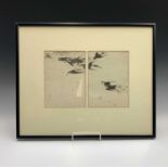 Watanabe SEITEI (1851-1918) 'Swallows', Japanese woodblock print, Liberty label verso. 42cm x