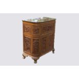 A Chinese carved wood side cabinet, height 93cm, width 81.5cm, depth 41.5cm.