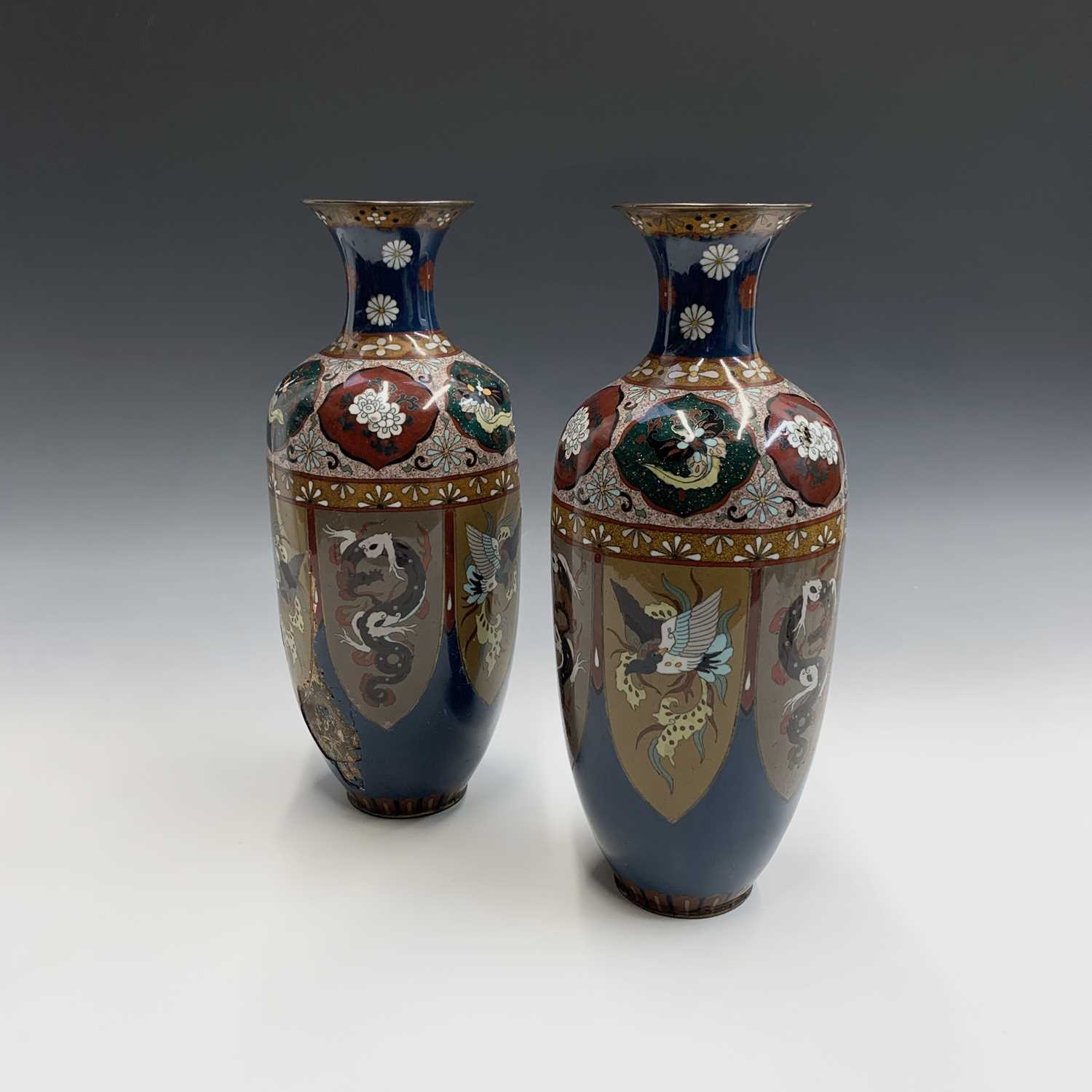 A pair of Japanese cloisonne vases, late 19th century, height 36cm. - Image 4 of 5