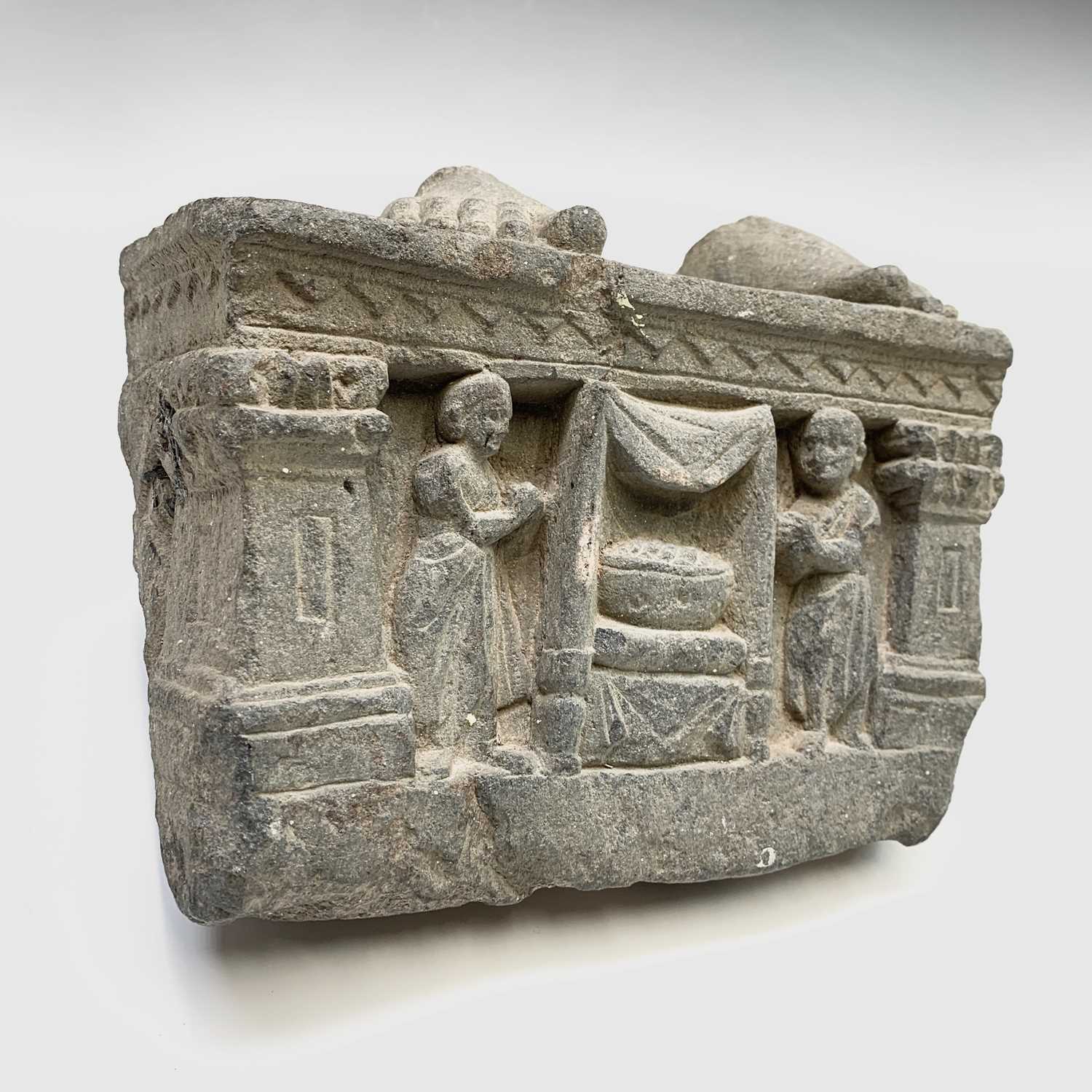 A North West Pakistan (Gandara) carved grey schist Buddhist fragment, 2nd-3rd century AD, the two - Image 2 of 10