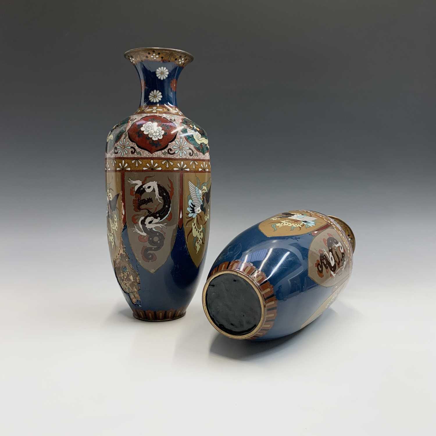 A pair of Japanese cloisonne vases, late 19th century, height 36cm. - Image 5 of 5