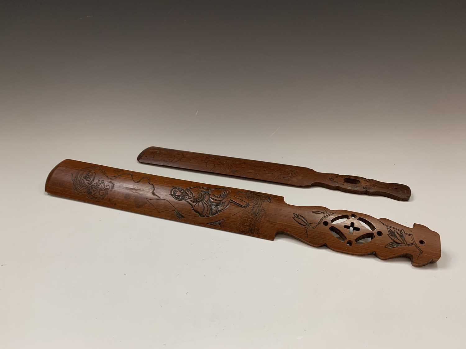 Two Japanese carved bamboo paper knives, Meiji Period, lengths 45cm and 36.5cmCondition report: UK - Image 2 of 10