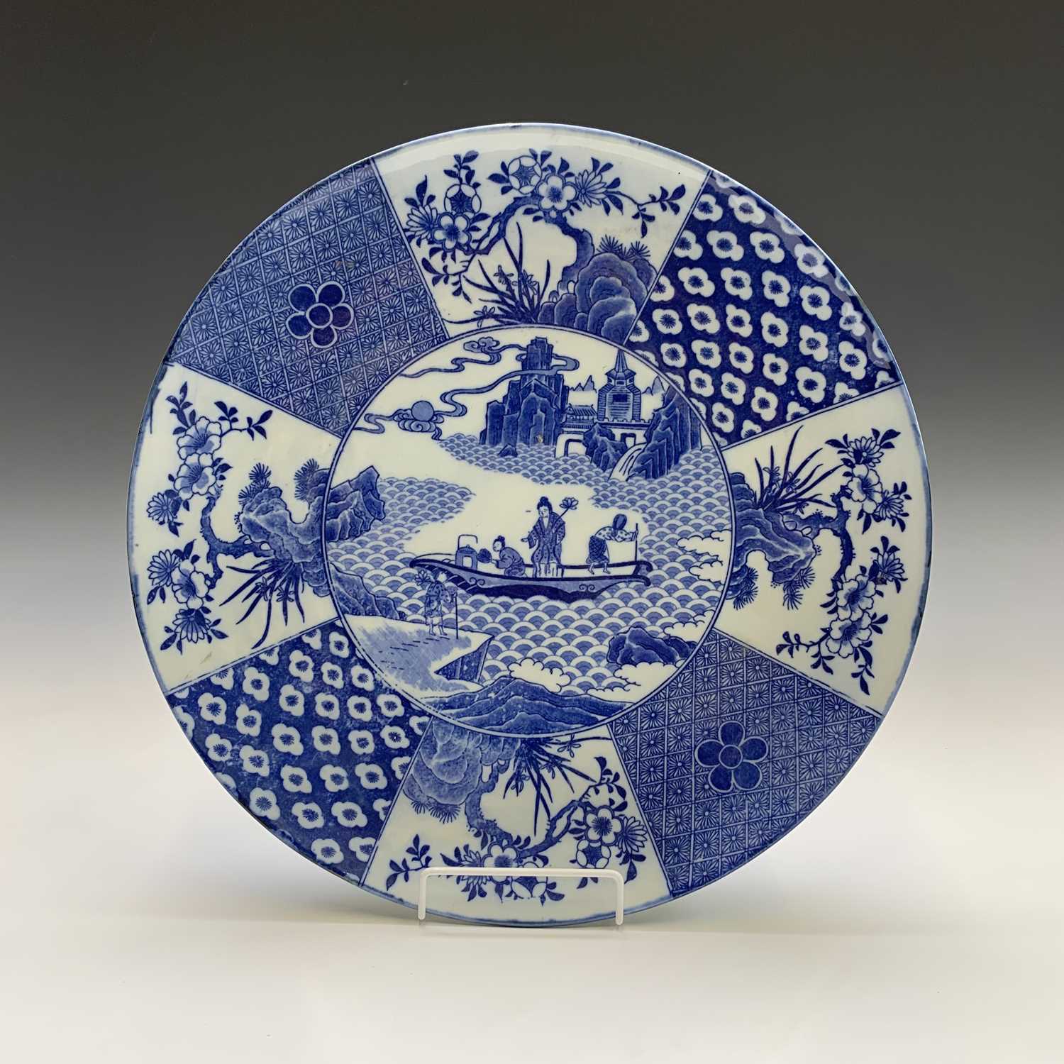 A pair of Japanese blue and white chargers, signed, diameter 38cm, another Japanese blue and white - Image 6 of 9