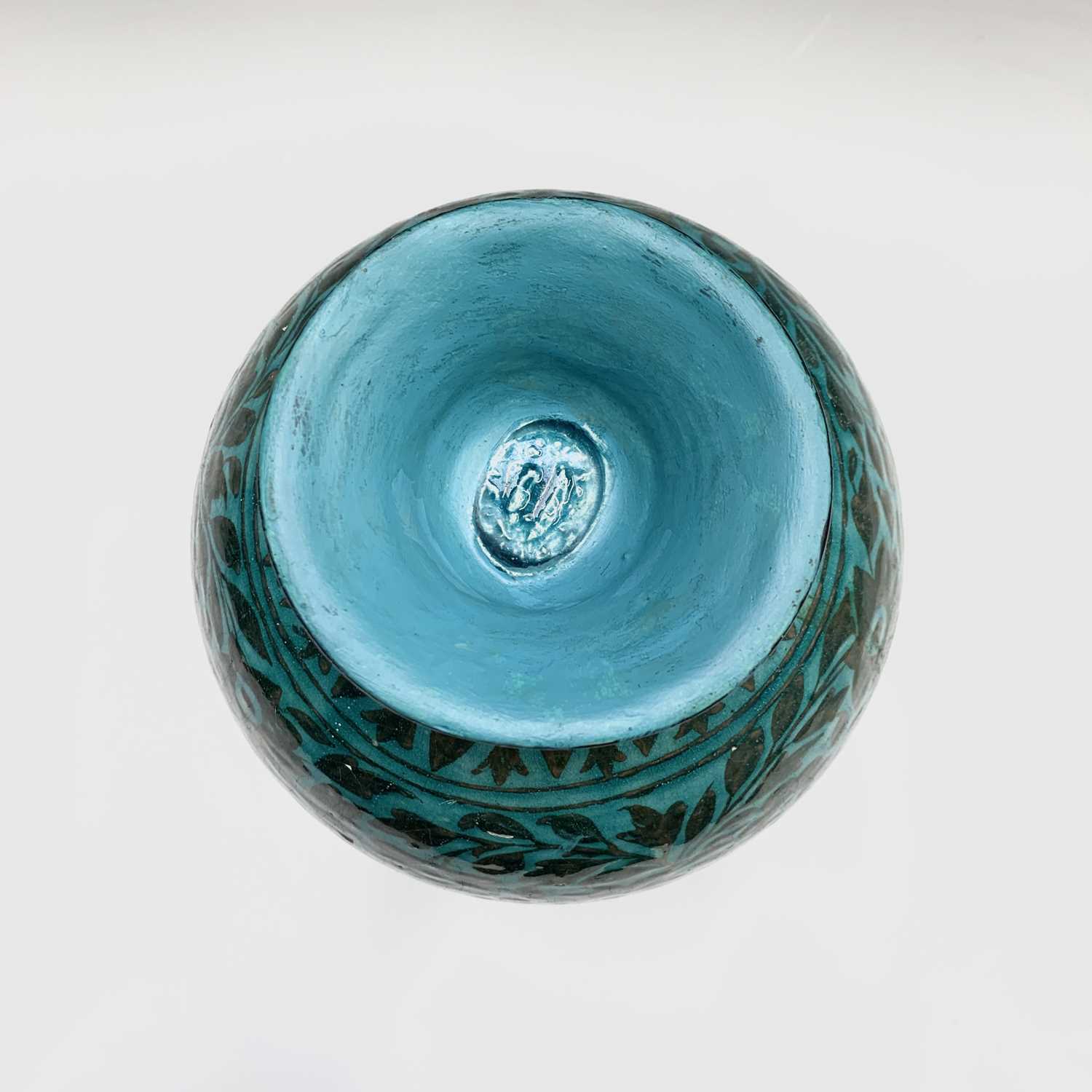 A Persian pottery bottle vase, the turquoise ground with scrolling leafy vines and flowerheads, - Image 3 of 4