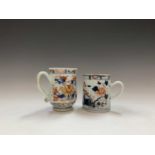 Two Chinese export Imari porcelain mugs, 18th century, height 12.3cm and 10.5cm.