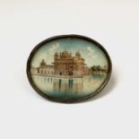 An Indian architectural minature painting, 19th century, watercolour on ivory, 5.5 x 6.8cm.