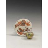 A Chinese painted enamel box and cover, 19th century, height 4cm, diameter 5.5cm, together with a
