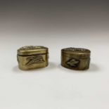 Two Japanese brass pill boxes, early 20th century, largest size: height 2.5 x 4cm.