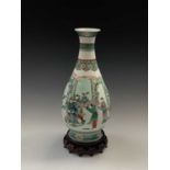 An impressive large Chinese famille verte porcelain pear-shaped vase, Qing dynasty, 19th century, in