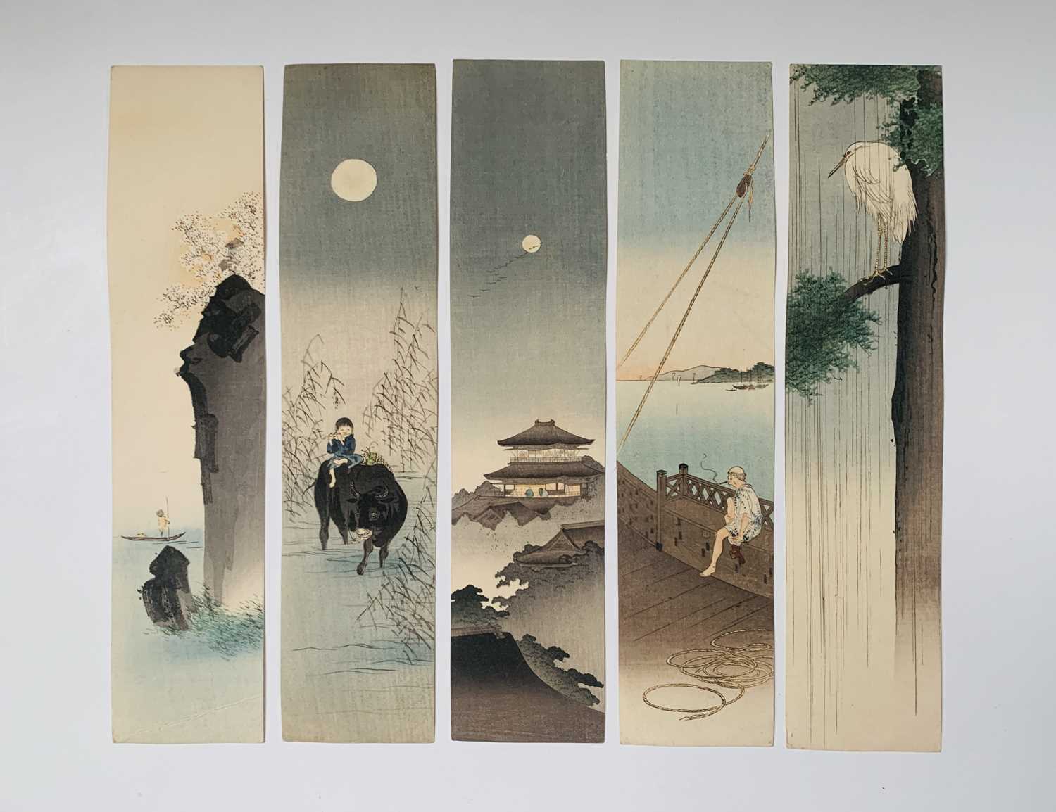 Eleven Japanese unframed watercolours, early 20th century, 32.6 x 7.4cm. - Image 3 of 3