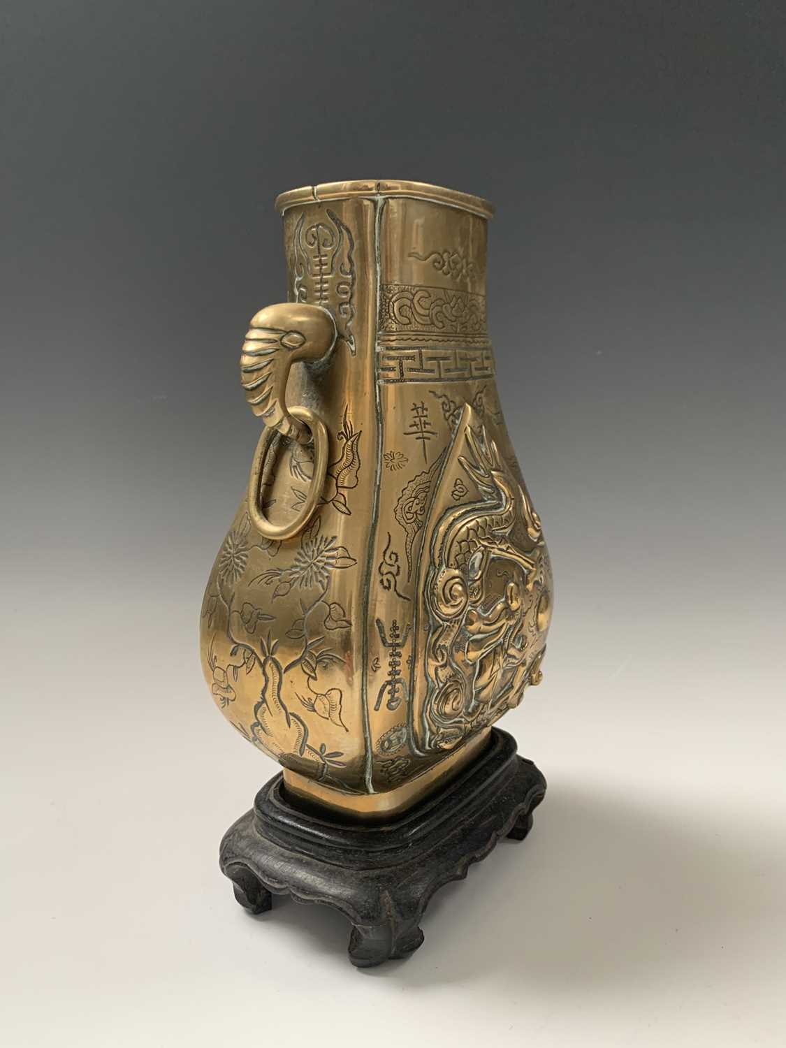 A pair of Chinese bronze pear-shaped vases, circa 1900, each with a dragon chasing the pearl to - Image 8 of 10