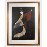 Kaoru Kawano (Japan, 1916-1965) woodblock print, signed in pencil, Dancing Figure (Maiogi), red seal