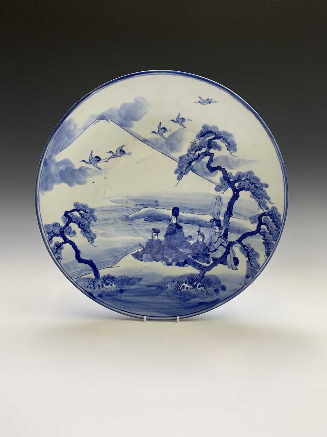 A pair of Japanese blue and white chargers, signed, diameter 38cm, another Japanese blue and white - Image 8 of 9