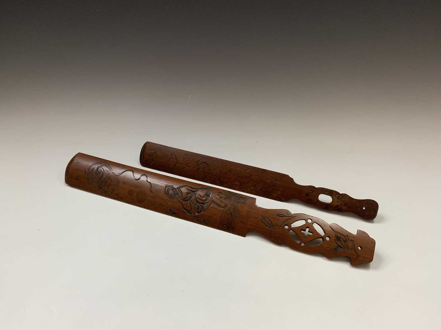 Two Japanese carved bamboo paper knives, Meiji Period, lengths 45cm and 36.5cmCondition report: UK - Image 7 of 10