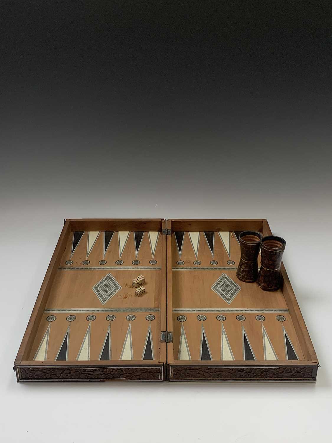 An Anglo-Indian sandalwood games board, 19th century, with ivory and sadeli chess squares within a - Image 4 of 6