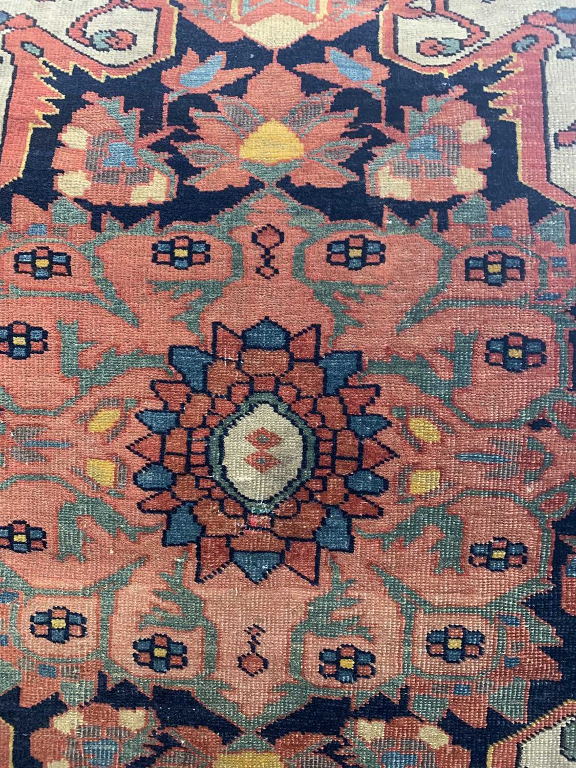 A Sarough rug, West Persia, the ivory field with an indigo central medallion, with palmettes and - Image 5 of 8