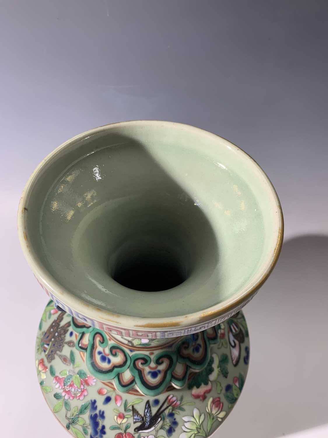 A Chinese Canton twin-handled celadon vase, 19th century, with butterflies amongst foliage above - Image 23 of 27