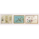 Two Chinese silk embroidery pictures of birds and flowering branches, framed and glazed, 40.5 x 55.